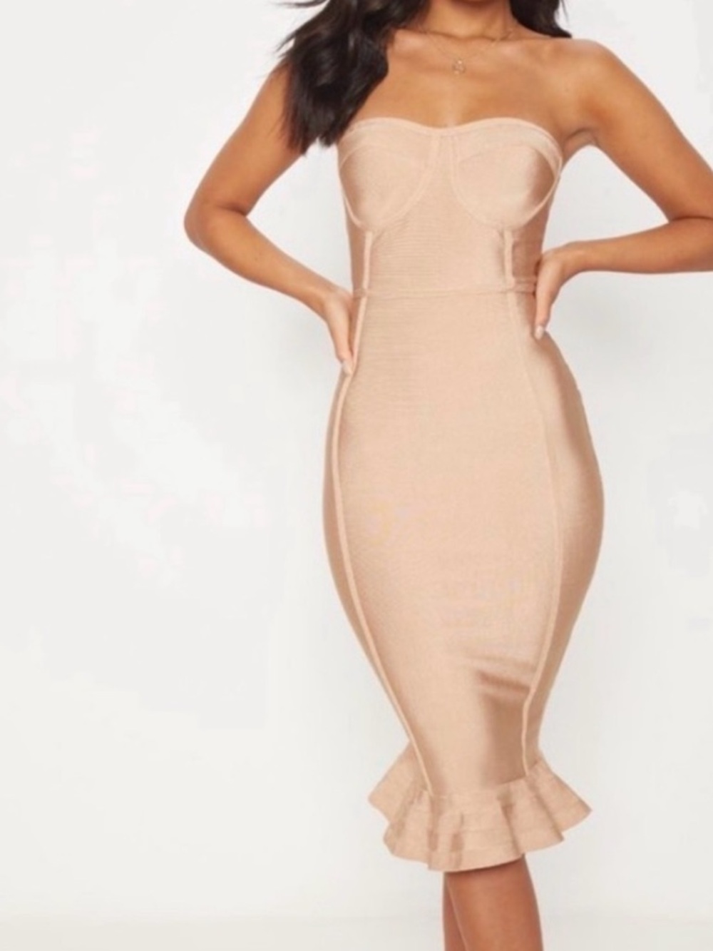 PrettyLittleThing nude strapless bodycon dress